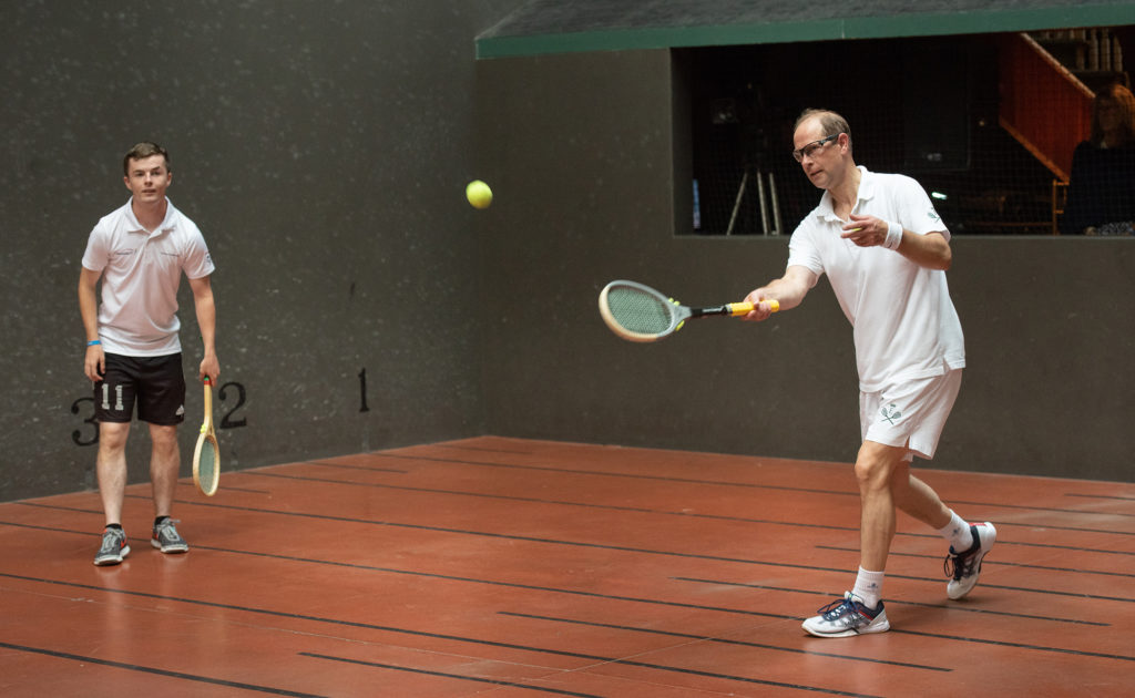 RJ Myles and Prince Edward play court tennis