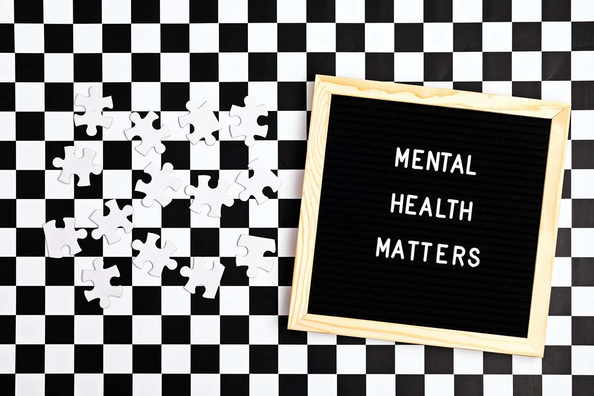 Mental health matters motivational quote on the letter board. Inspiration psycological text with