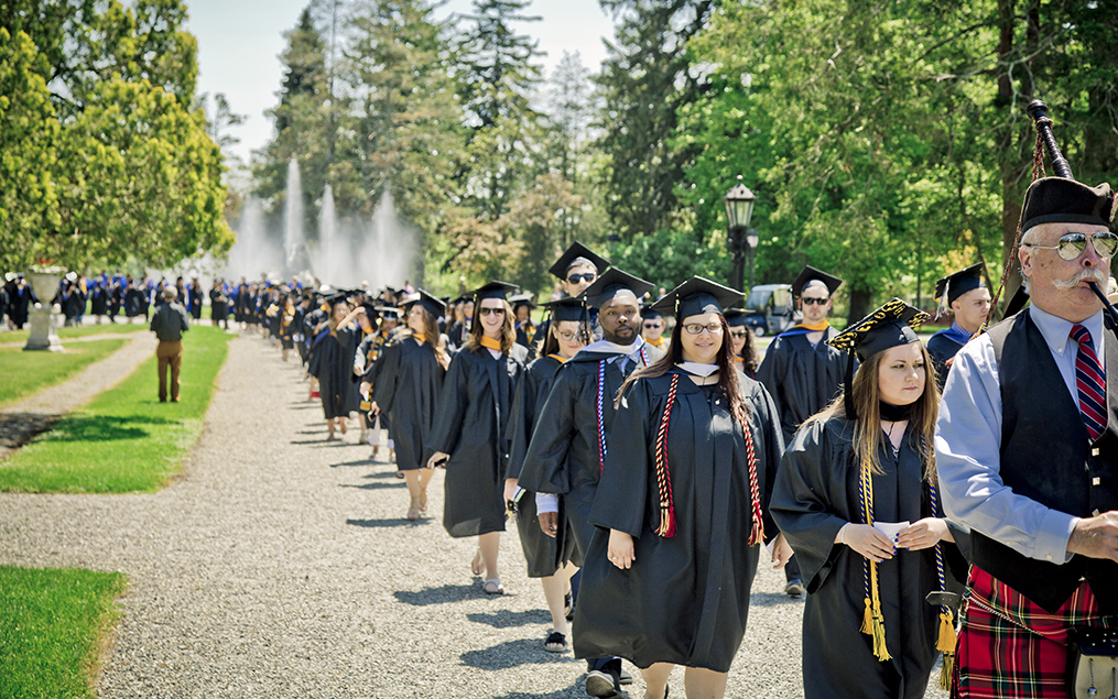 Students walking on graduation day