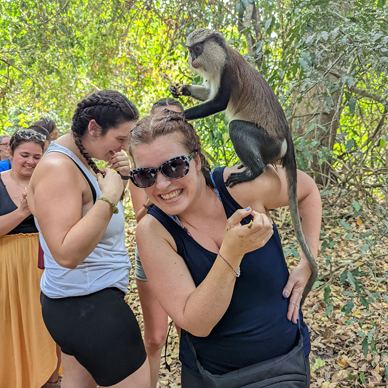 GCU Student with a monkey on her shoulder