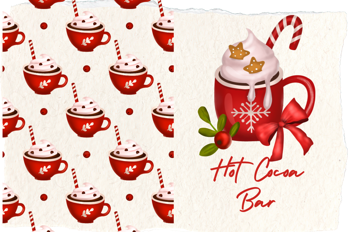 Red mugs of hot cocoa with red and white candy cane