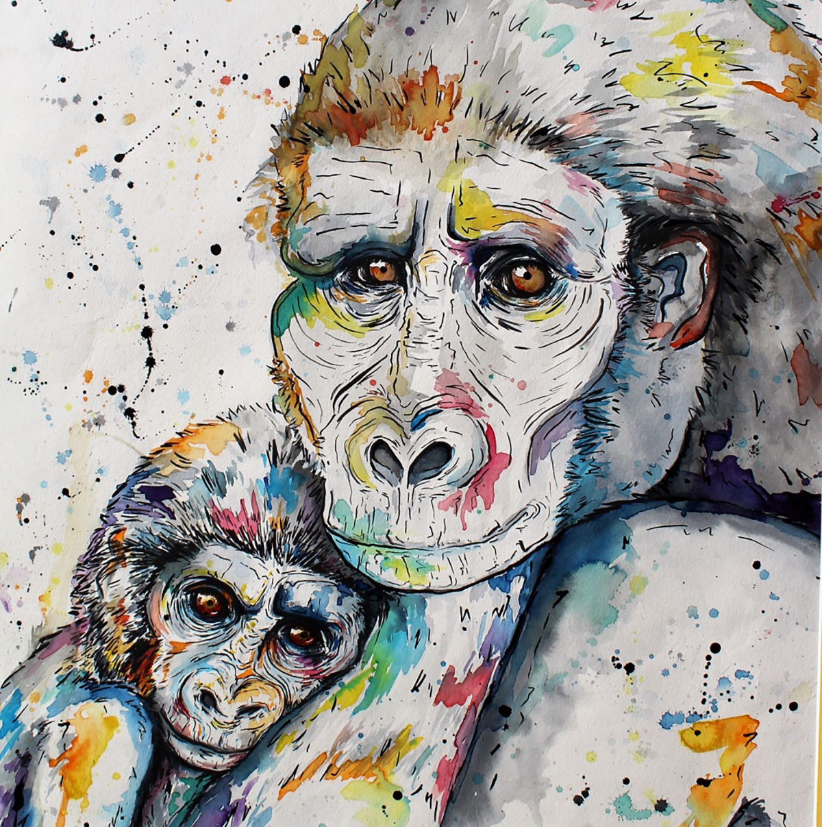 Mother monkey hugging baby monkey