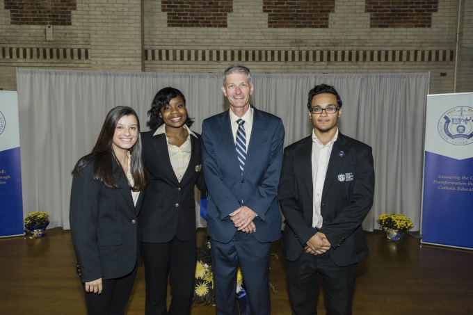 Olivia Zitarosa, Miriam Hunte, and David Schenk of the Student Government Association Executive Board with Dr. Marbach