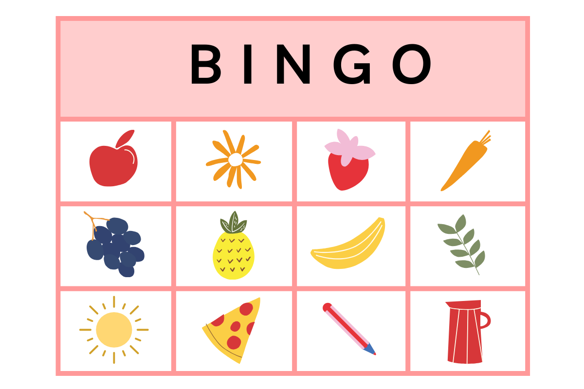bingo board with different fruits