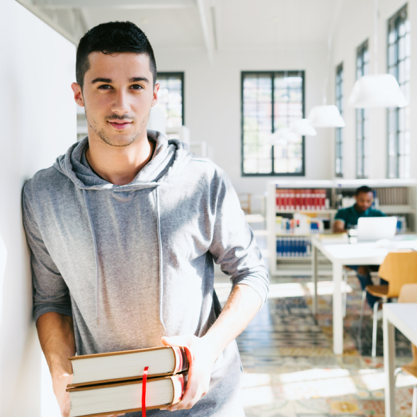 Student holding books