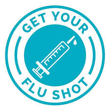 cartoon get your flu shot in teal writing