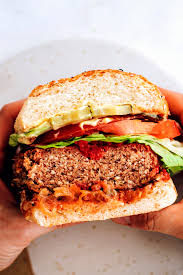 picture of cut in half plant base burger