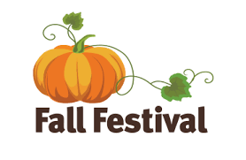 cartoon orange pumpkin with green vine Fall Festival